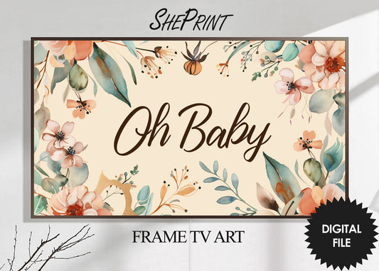 Baby Shower Vintage Frame TV Art | Oh Baby Floral TV Display preview