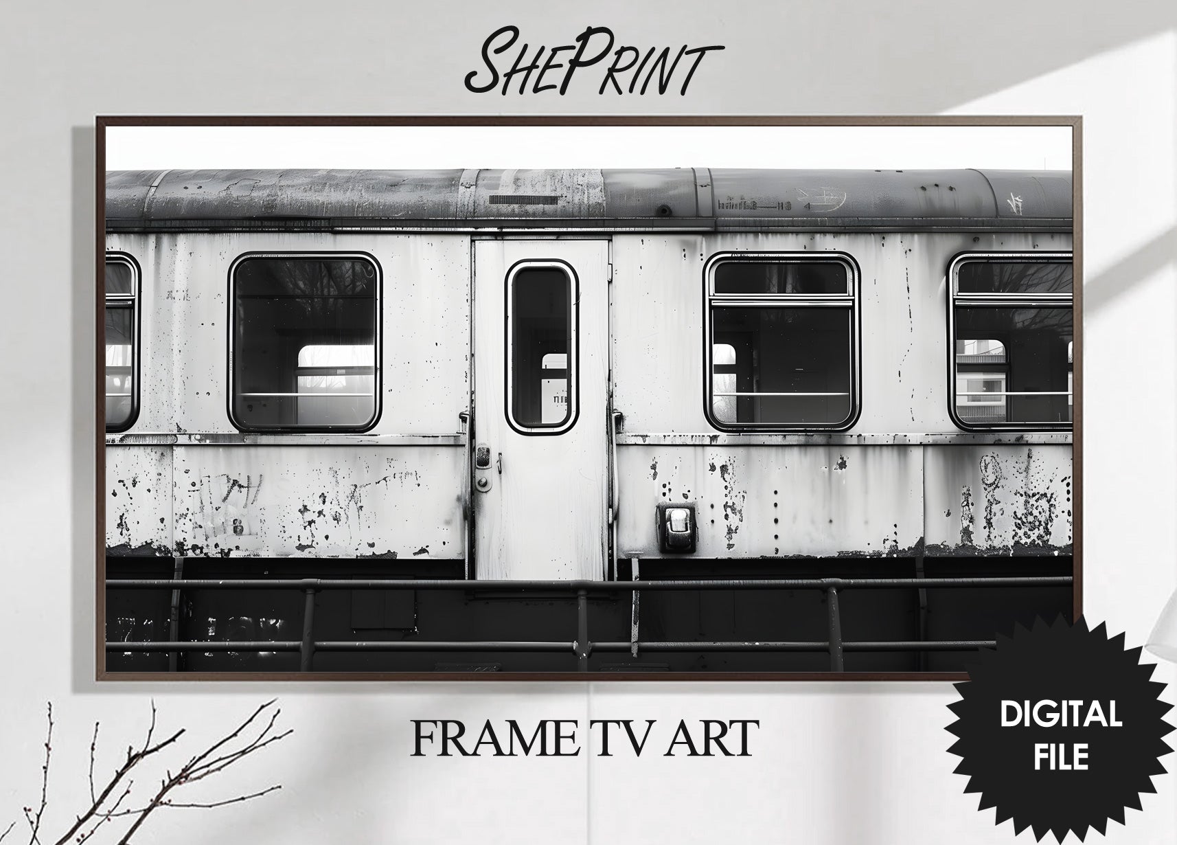 Samsung Frame TV Art | Old Vintage Train Black and White TV Art preview