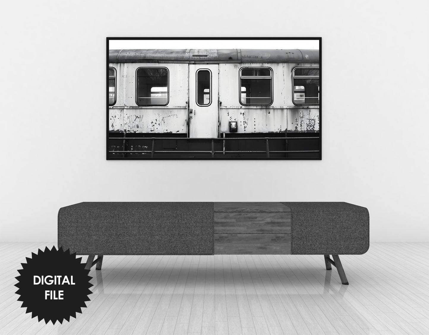 Samsung Frame TV Art | Old Vintage Train Black and White TV Art closer view