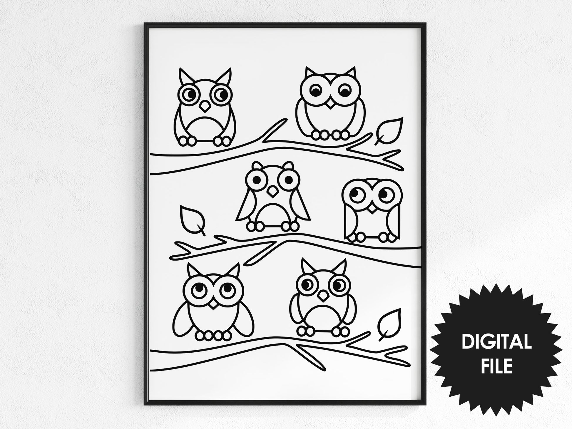 Coloring Poster For Kids Cute Owls, Kids Room Wall Print