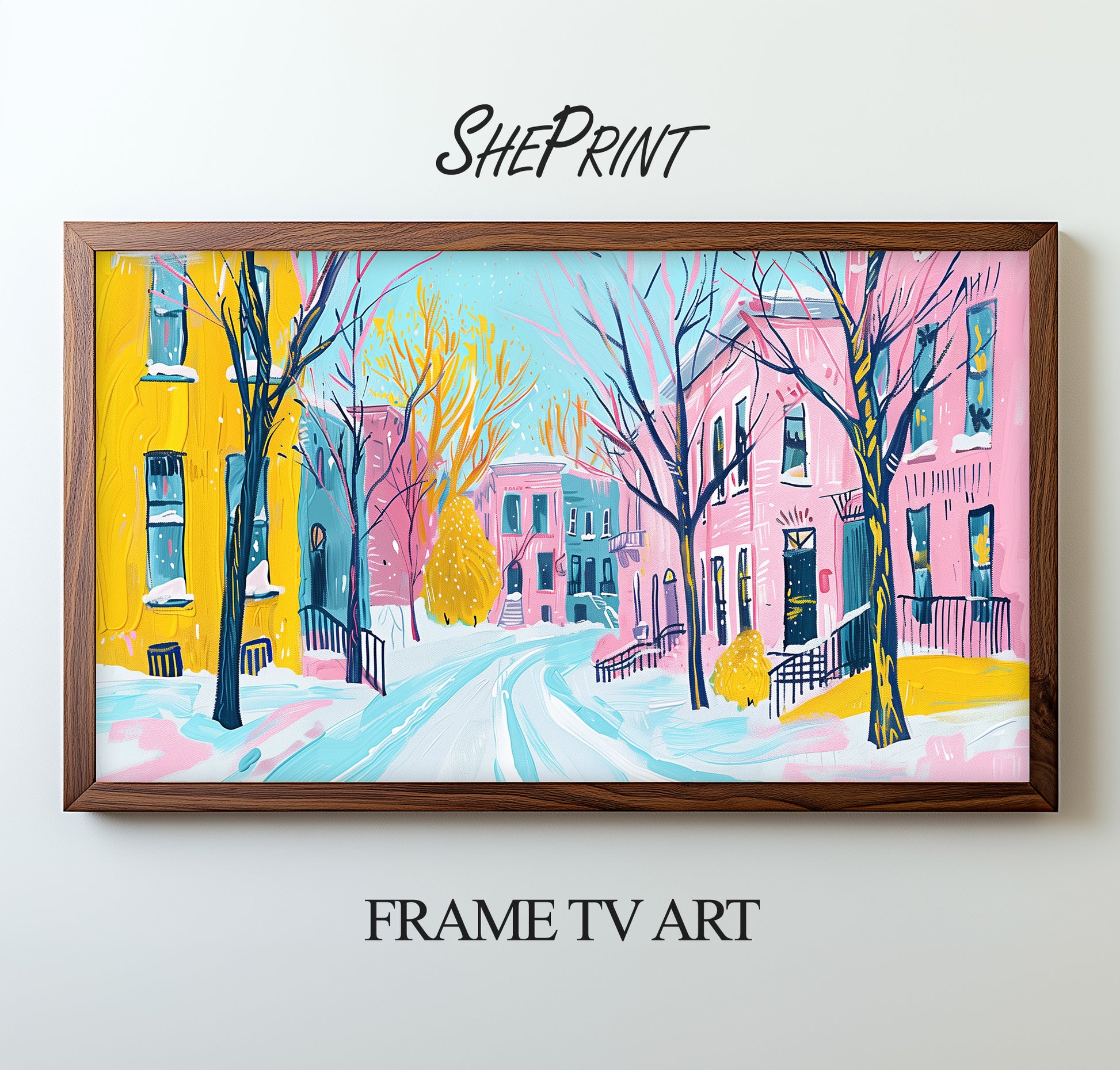 Frame TV Art Pastel Pink Winter | Vibrant Pastel Colors