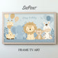 Happy Birthday Baby Boy Frame TV Art | Blue Pastel Safari Theme Party | Instant Digital Download | 3840 x 2160 pixels JPEG