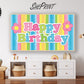 Retro Pastel Stripe Happy Birthday Frame TV Art For Kids | Instant Download preview in kids room