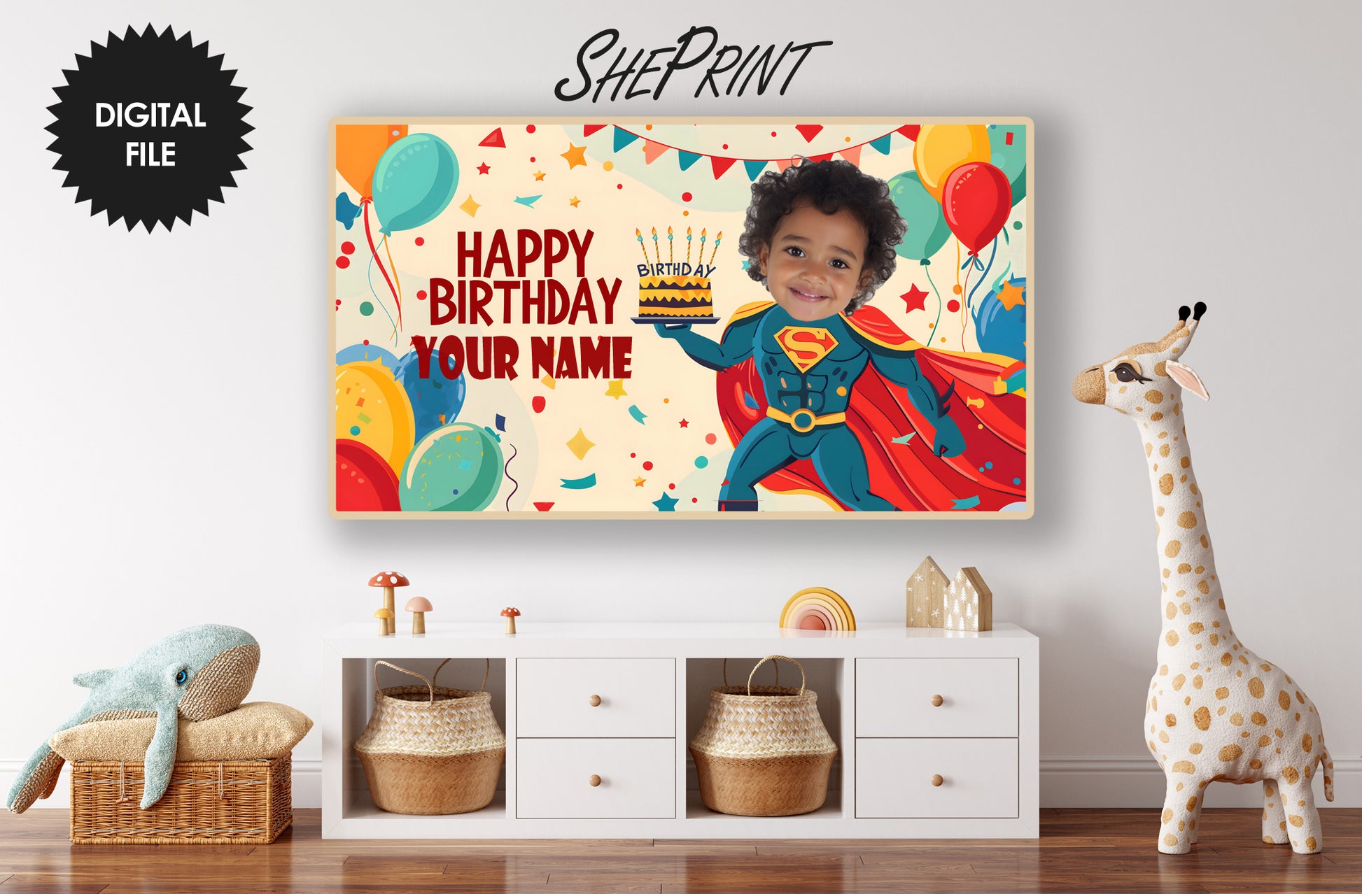 Personalized Birthday Frame TV Art For Boys | Custom Name and Photo, Happy birthday superhero!