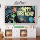 Personalized Birthday Frame TV Art For Boys | Custom Photo | Happy Birthday Cartoon Superhero preview in kids room