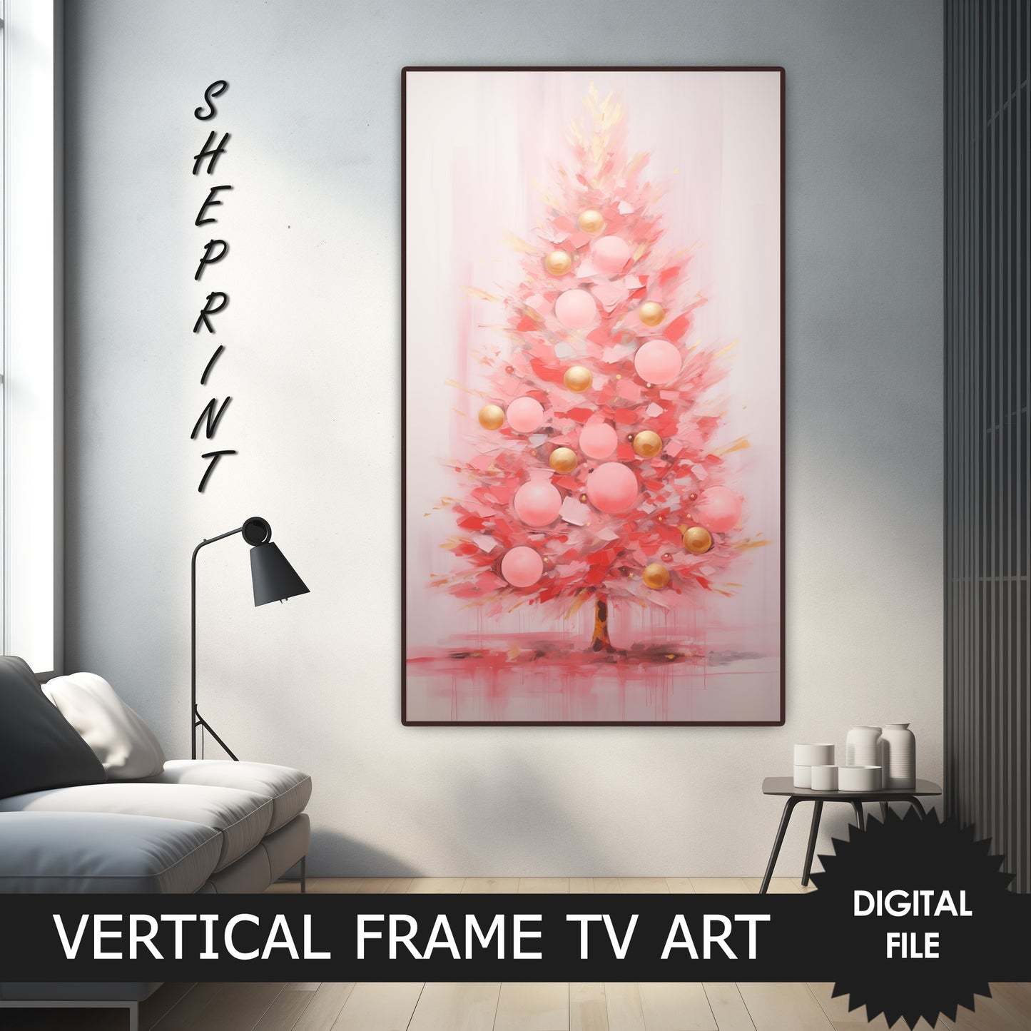 Pink Christmas Tree Vertical Frame TV Art preview