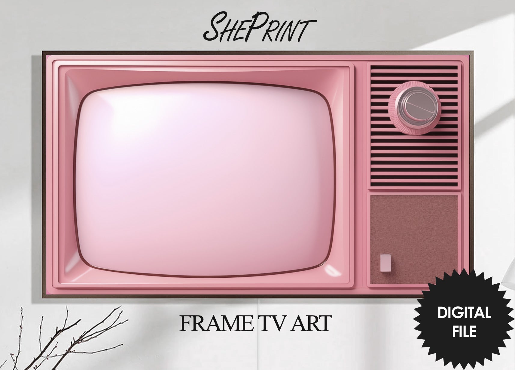 Samsung Frame TV Art Pink Retro TV | Blank Pink Screen TV Photo | Digital TV Art | Instant Download