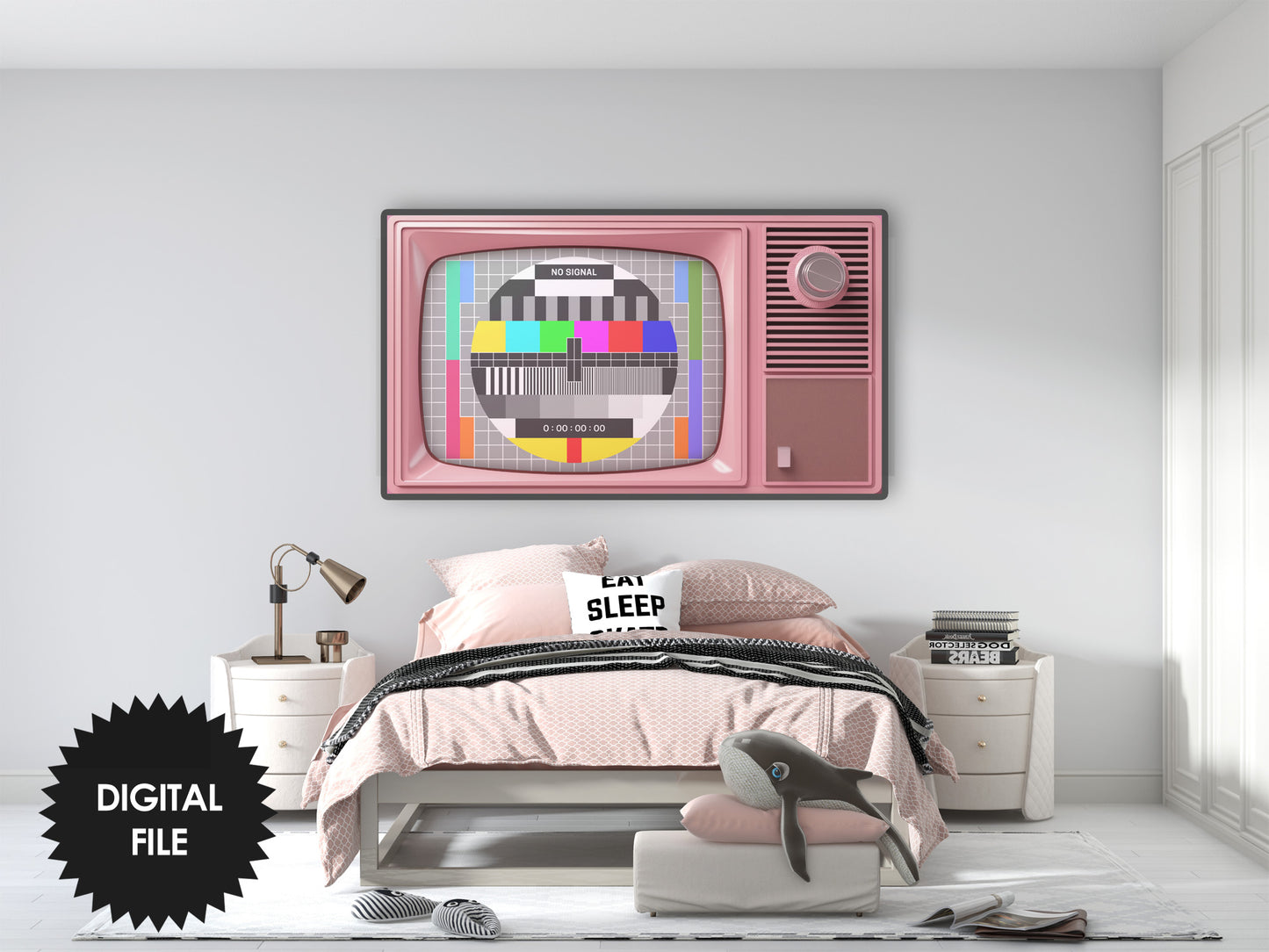 Frame TV Art Pink Retro TV With No Signal Screen | Set of 2 Images | Digital TV Art | Instant Download