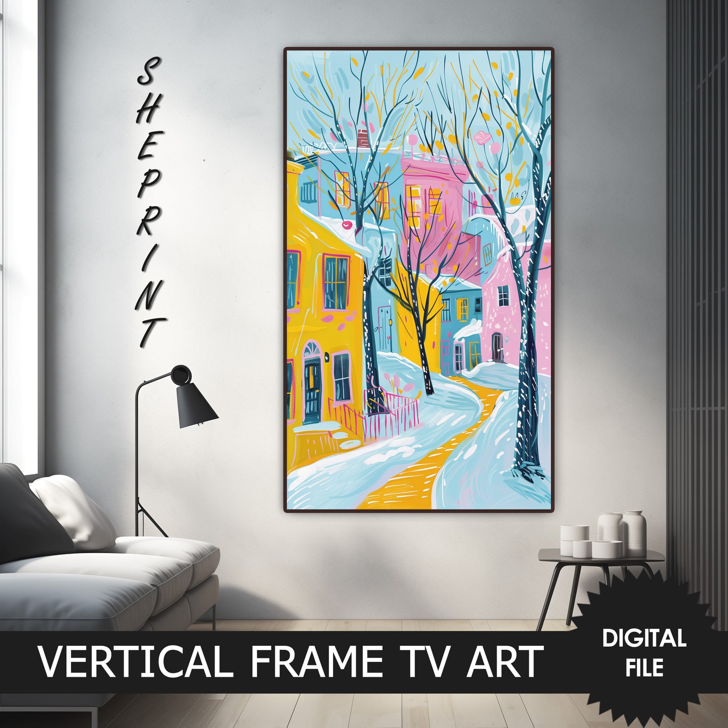 Pastel Pink Winter Vertical TV Art, preview on screen