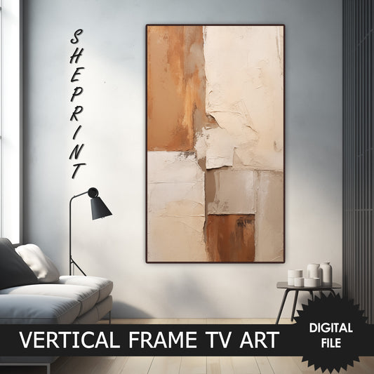 Vertical Frame TV Art, Plaster Abstract Art, Earthy Tones preview on Samsung Frame TV when mounted vertically