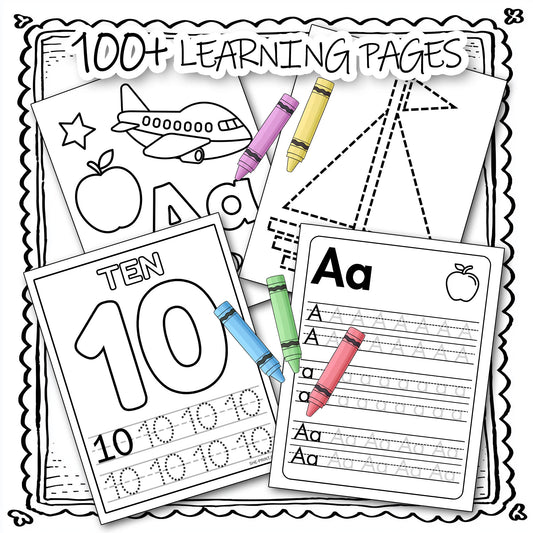100+ Printable Kids Learning Pages, Shape Trace, Letter Trace, Number Trace, Coloring &amp; Drawing Preschool Worksheets