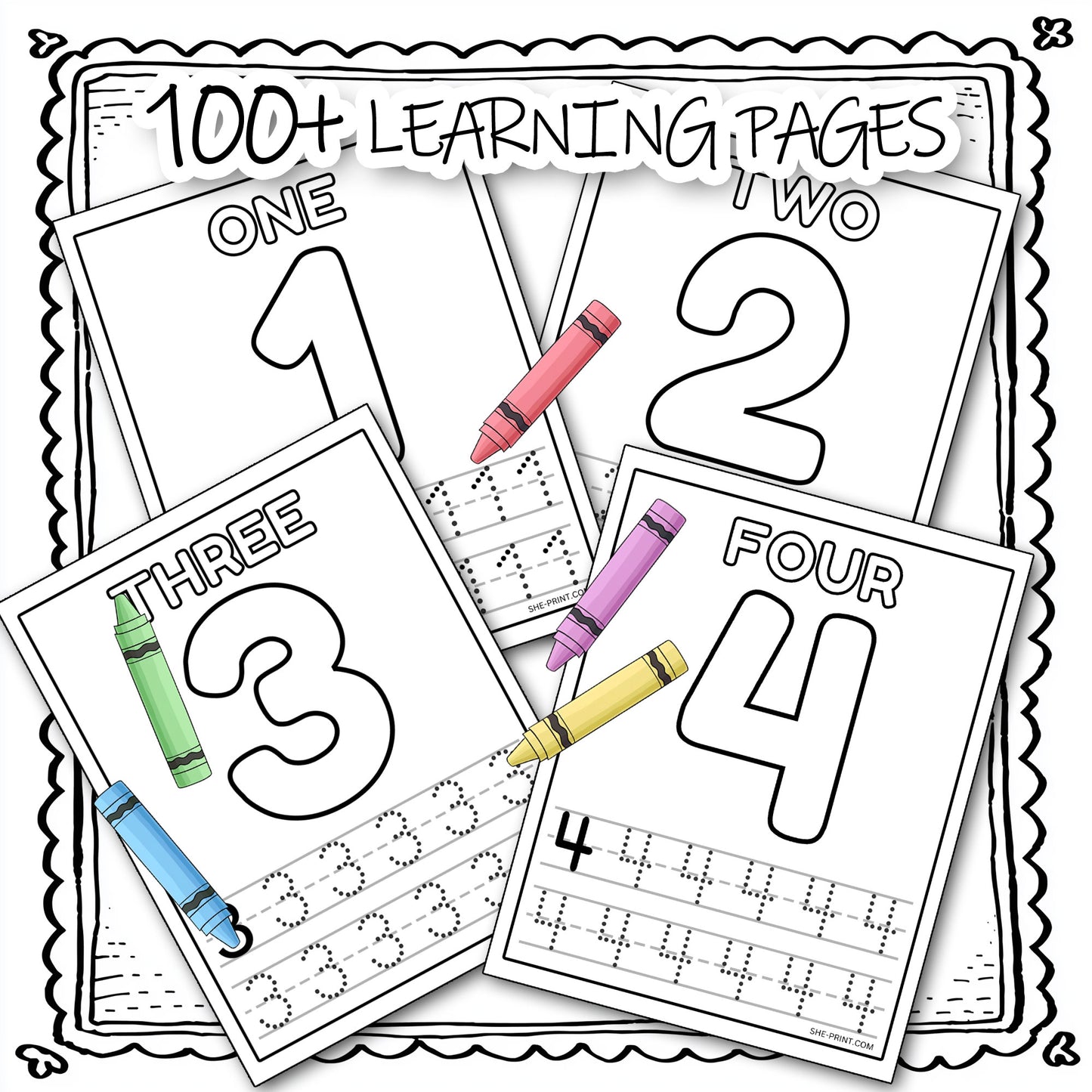 100+ Printable Kids Learning Pages,  Number Trace Preschool Worksheets preview