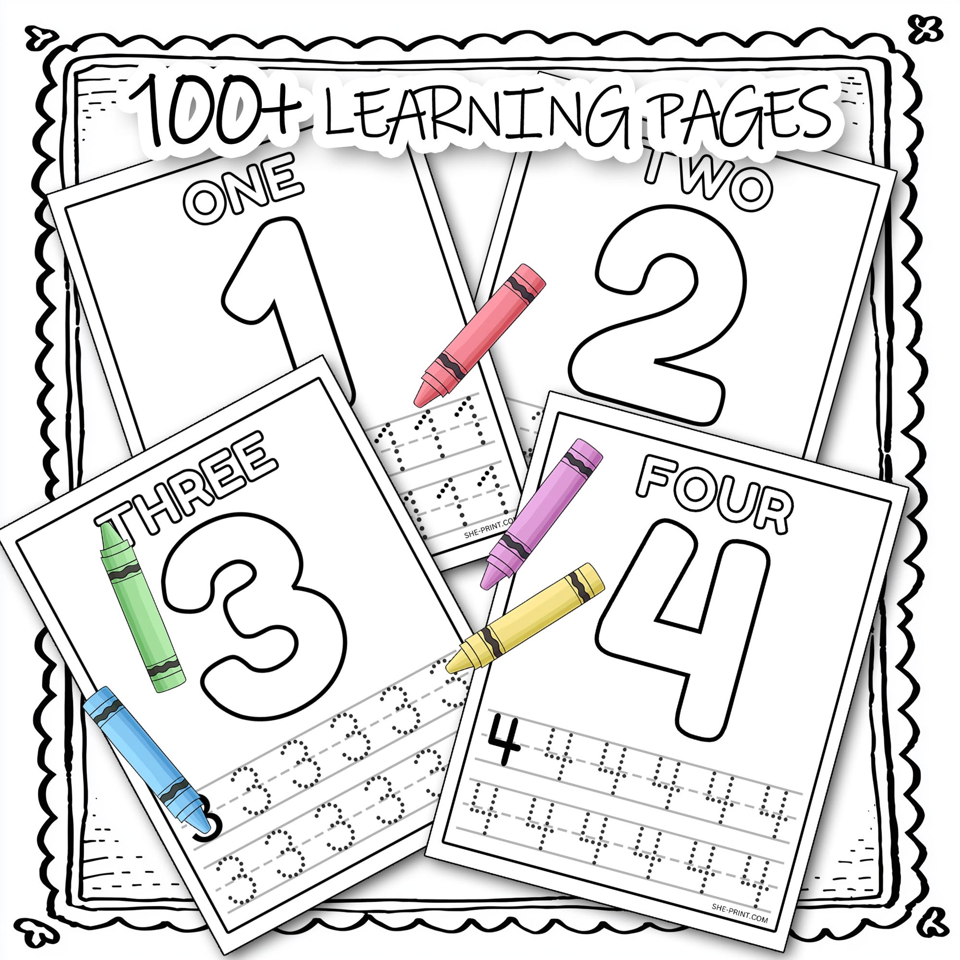 100+ Printable Kids Learning Pages,  Number Trace Preschool Worksheets preview