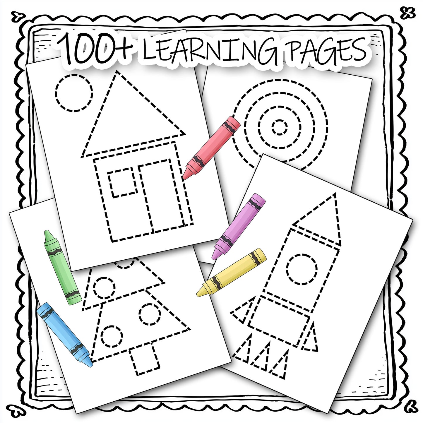 100+ Printable Kids Learning Pages, Shape Trace, preschool Worksheets preview