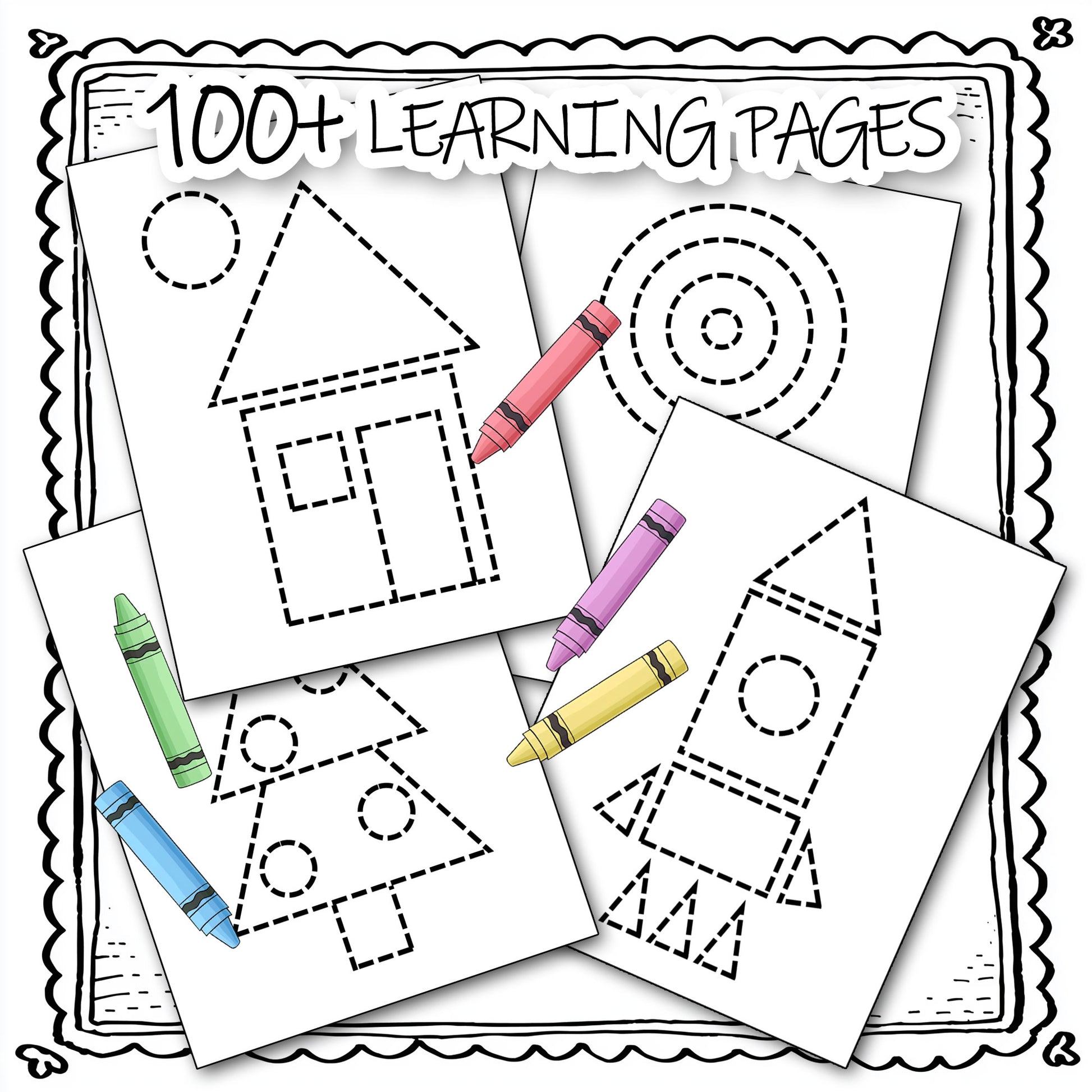100+ Printable Kids Learning Pages, Shape Trace, preschool Worksheets preview