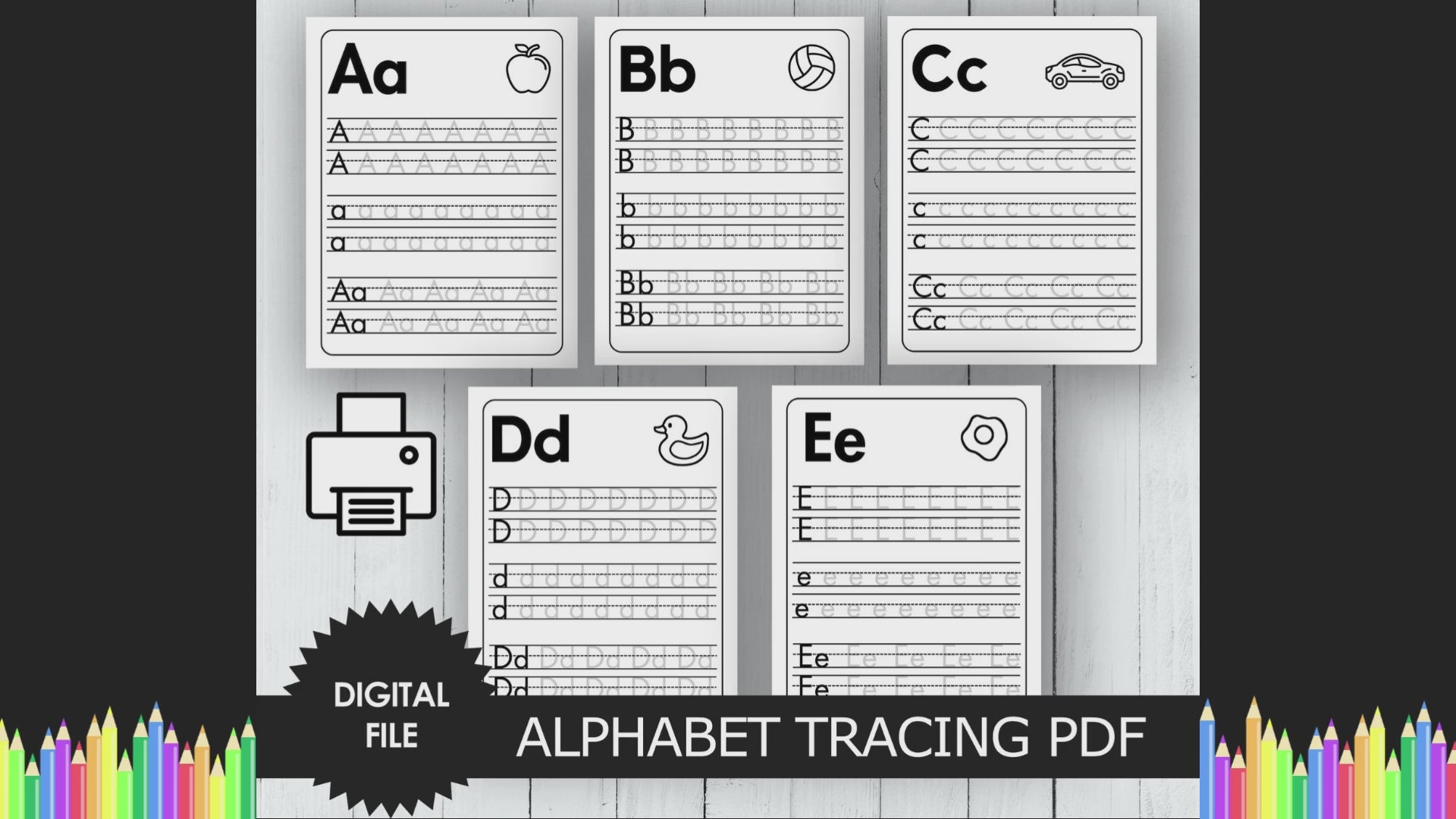 Alphabet Letter Tracing A-Z, Uppercase and Lowercase, Kindergarten and Preschool Worksheets preview VIDEO 