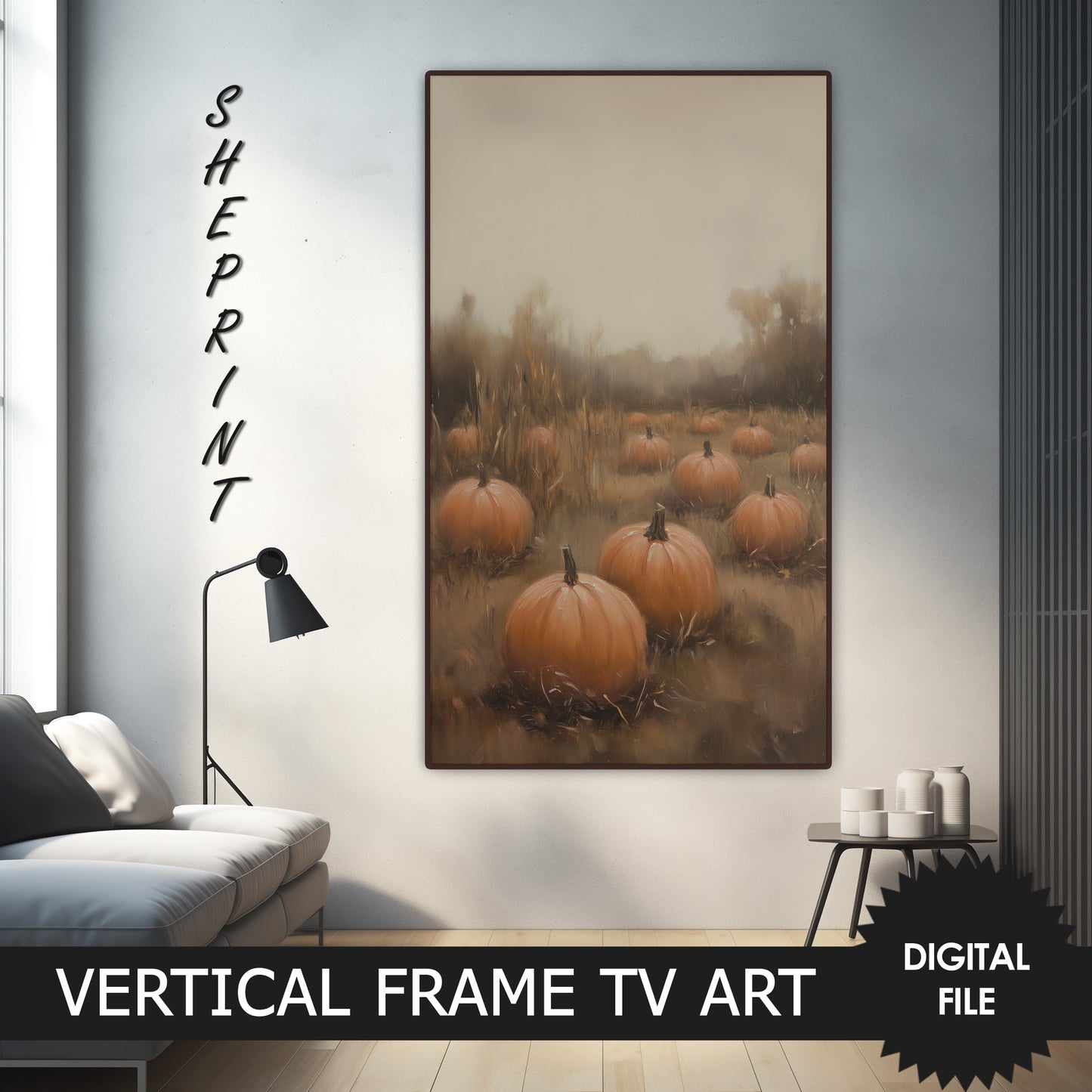 Samsung Vertical Frame TV Art, Moody Pumpkin Fields Fall TV Art, preview