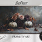 Samsung Frame TV Art, Dark Moody Still Life, White Pumpkins and Burgundy Peach Roses preview