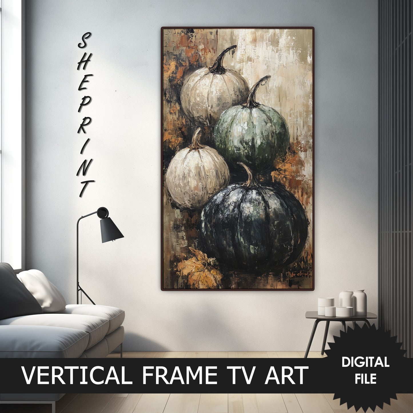 Samsung Vertical Frame TV Art, Three Pumpkins Autumn Thanksgiving Digital Art, preview