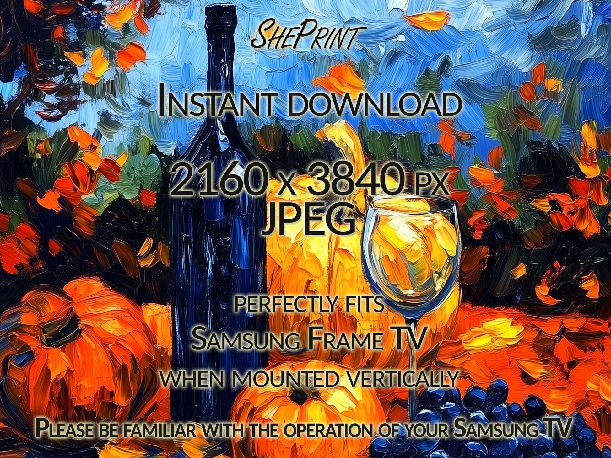 Samsung Vertical Frame TV Art, Thanksgiving Post-Impressionist Van Gogh Style close up view