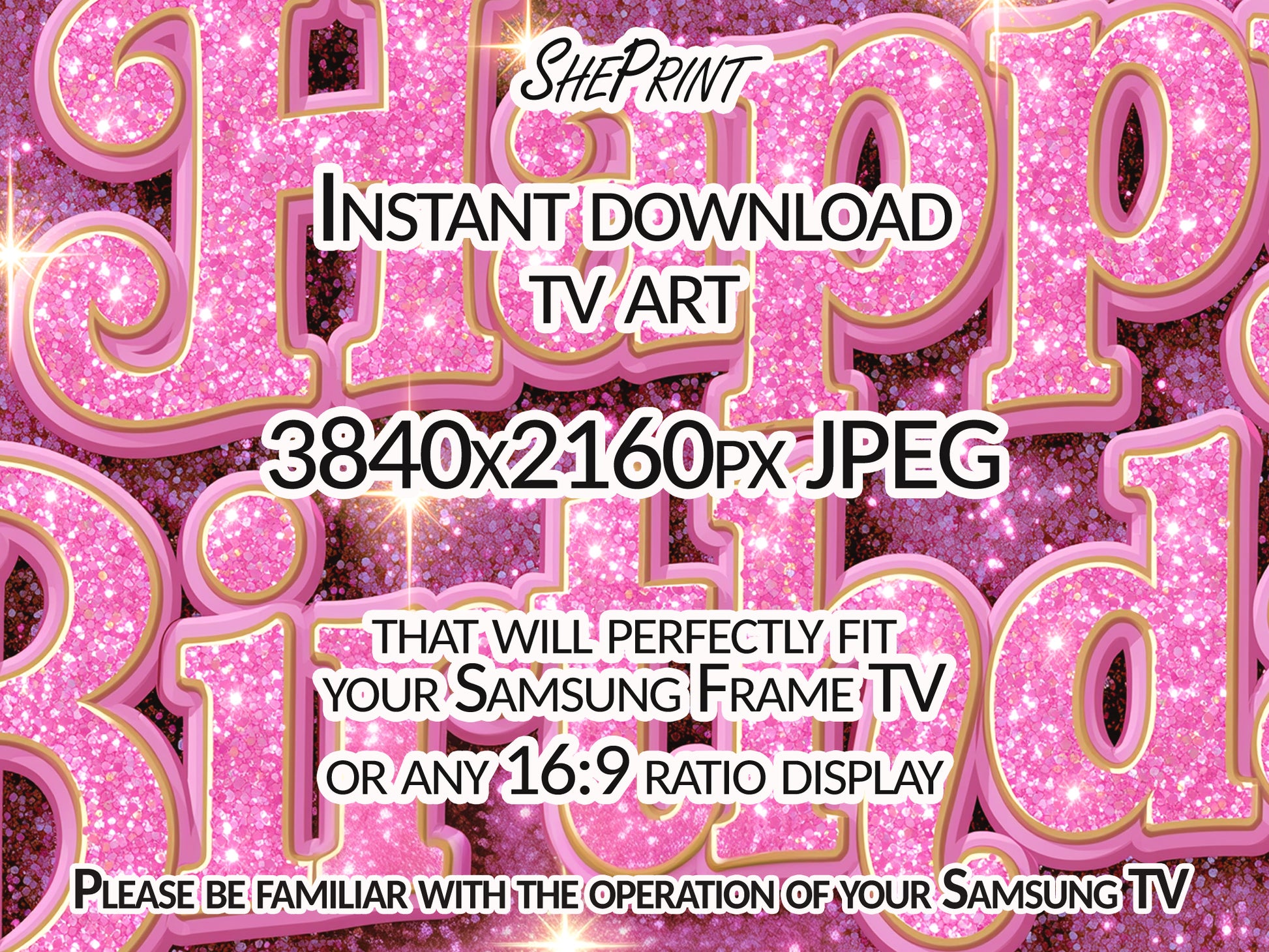 Purple Glitter Birthday Frame TV Art for Girls, Princess Theme Party Decor, Digital Download close up look
