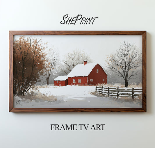 Red Farmhouse Winter Frame TV Art preview