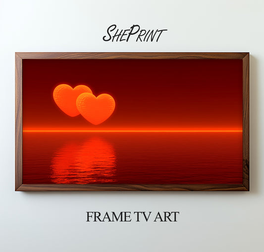 Samsung Frame TV Art | Romantic Sunset Glowing Hearts | Valentines Day Banner | Digital Download