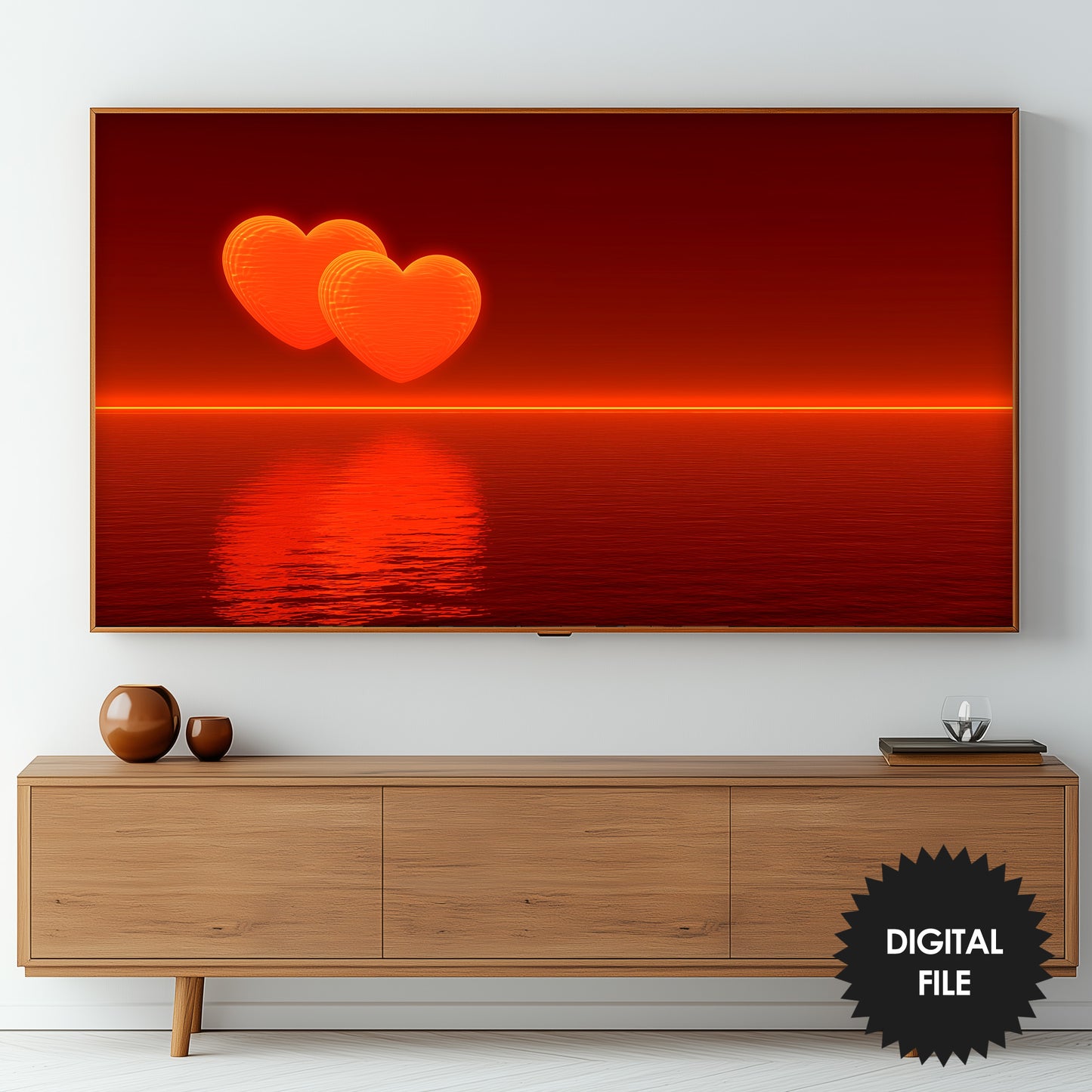 Samsung Frame TV Art | Romantic Sunset Glowing Hearts | Valentines Day Banner | Digital Download