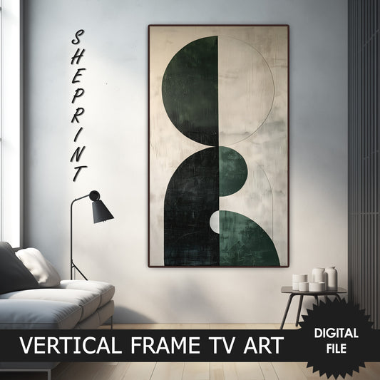 Vertical Frame TV Art, Round Shapes Mid Century Abstract Art preview on Samsung Frame TV when mounted vertically