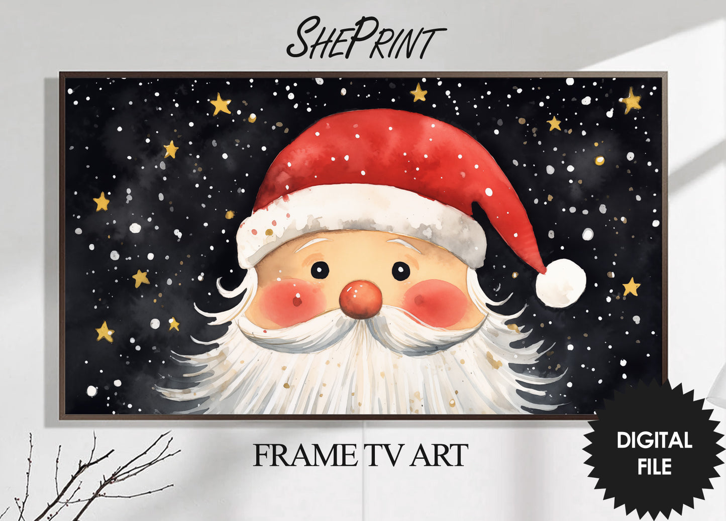 Vertical & Horizontal Frame TV Art For Kids, preview on Samsung Frame TV, Christmas Santa closer view