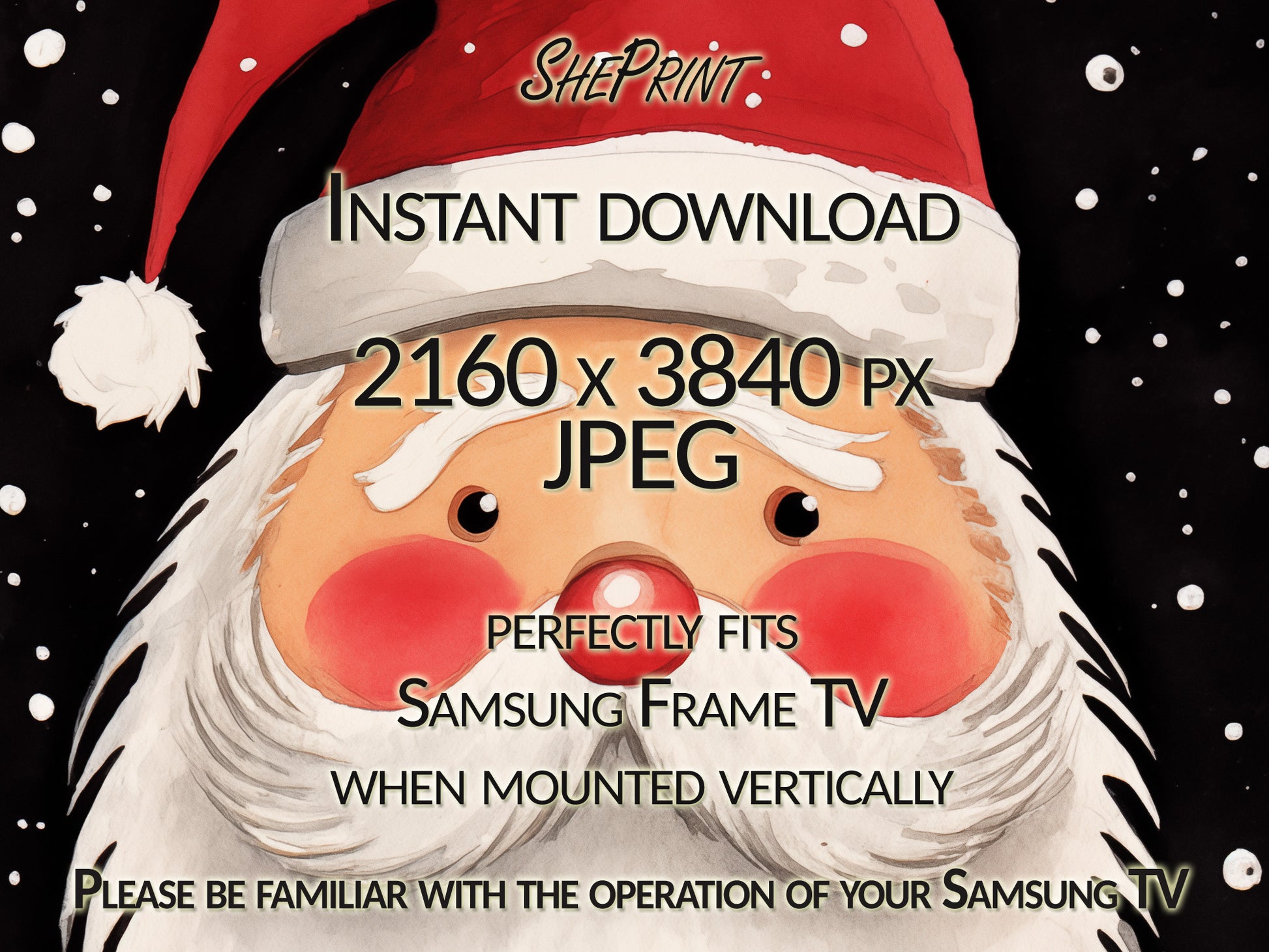 Vertical & Horizontal Frame TV Art For Kids, Christmas Santa preview on Samsung Frame TV close up look
