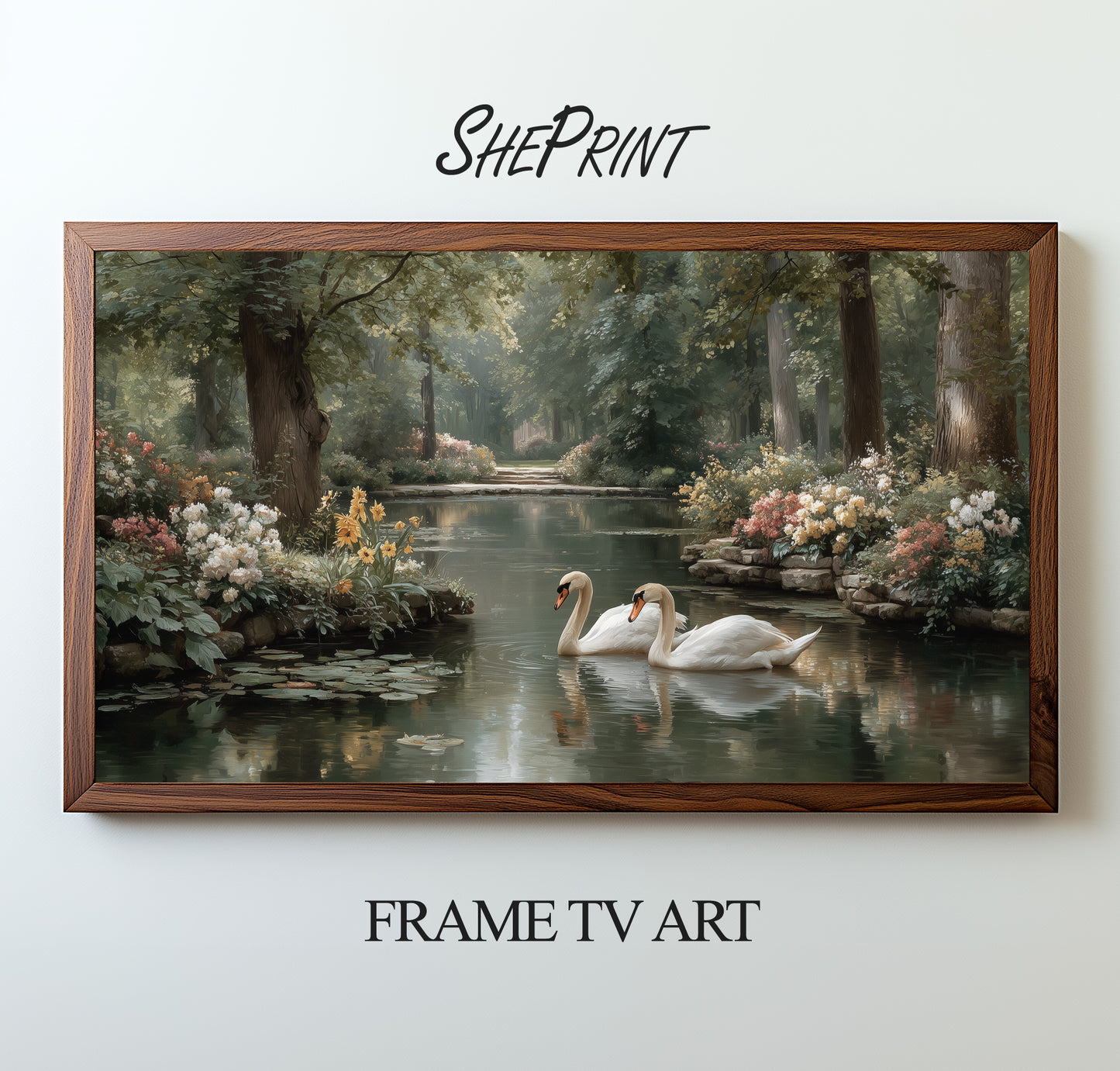 Frame TV Art Secret Garden With Swans 3840x2160px JPG – Instant Download