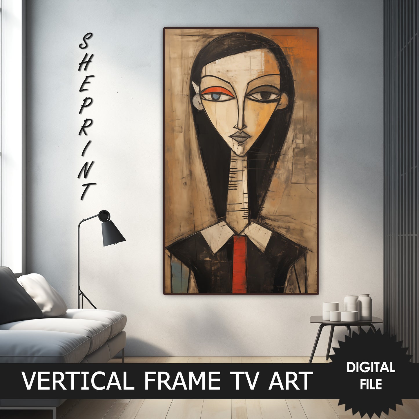 Vertical Frame TV Art, Secrets Of Solitude Woman Portrait Abstract Art preview on Samsung Frame TV when mounted vertically