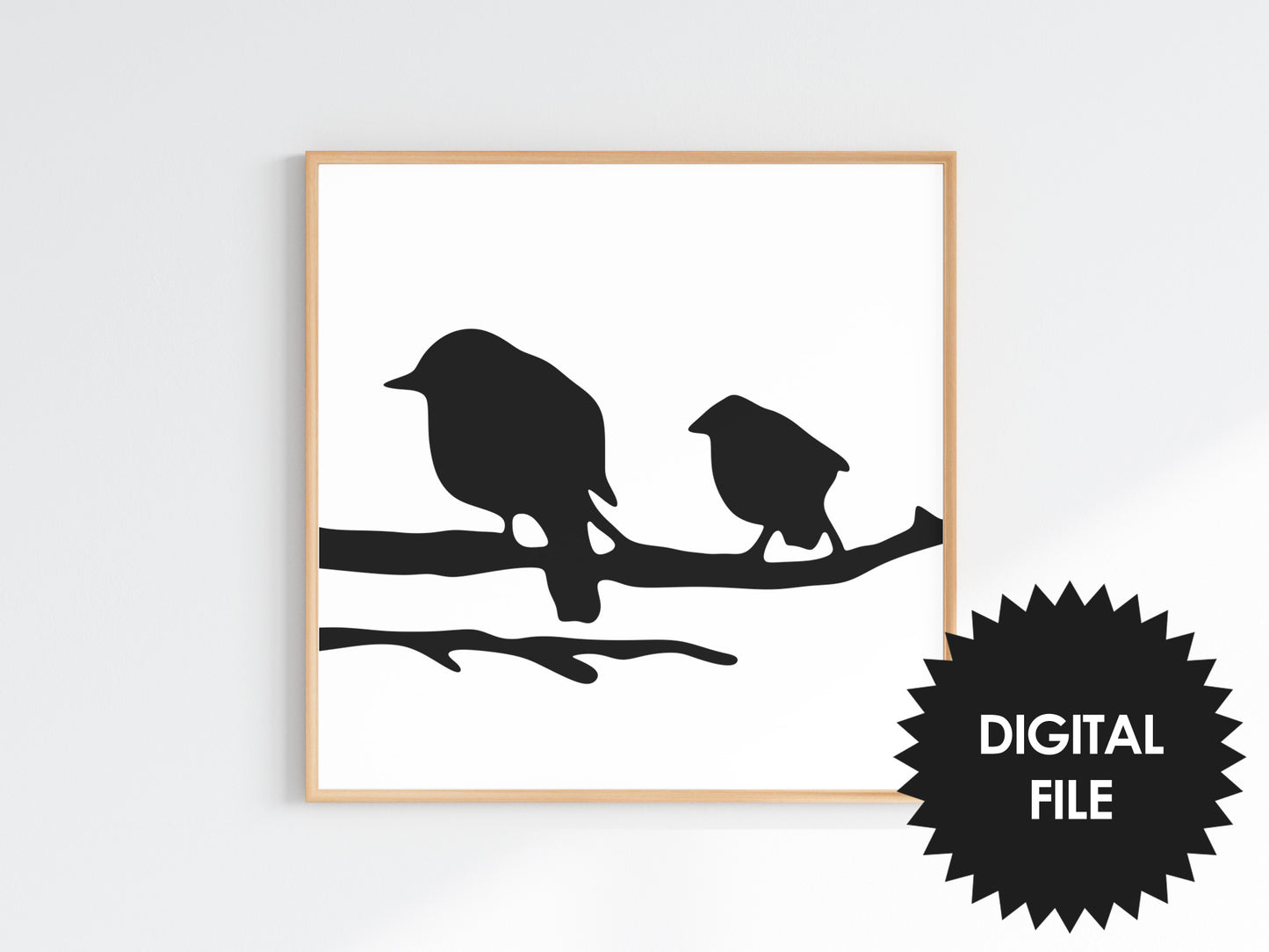 Birds Simple Abstract Art Print, Set of 2, Black & White Wall Art, Digital Art Poster Download, Modern Square Art Prints, Print Up To 20x20inches