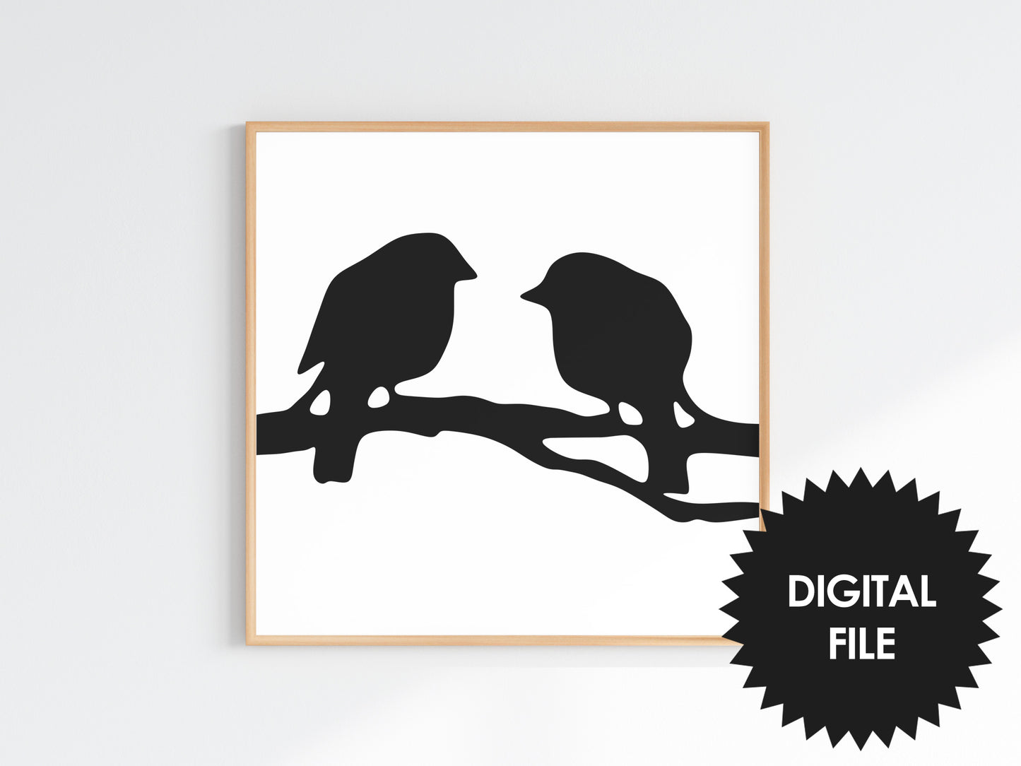 Birds Simple Abstract Art Print, Set of 2, Black & White Wall Art, Digital Art Poster Download, Modern Square Art Prints, Print Up To 20x20inches