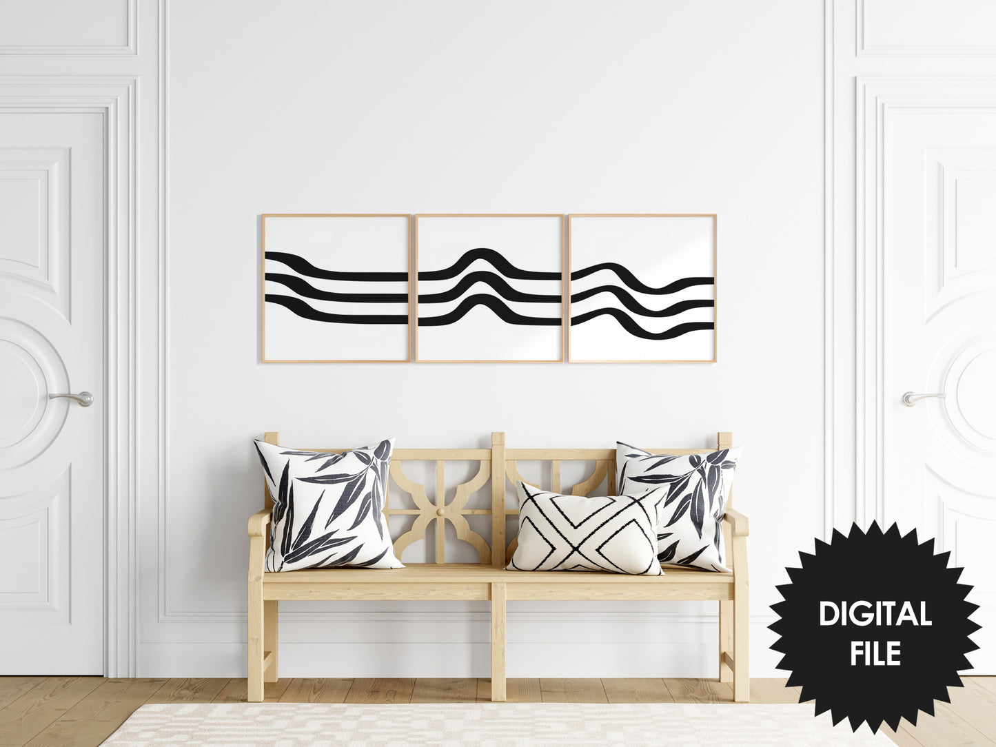 Printable Abstract Line Art, Set of 3, Waves, Black And White Wall Art Download, Digital Art, Printable Modern Art, Instant Download Art