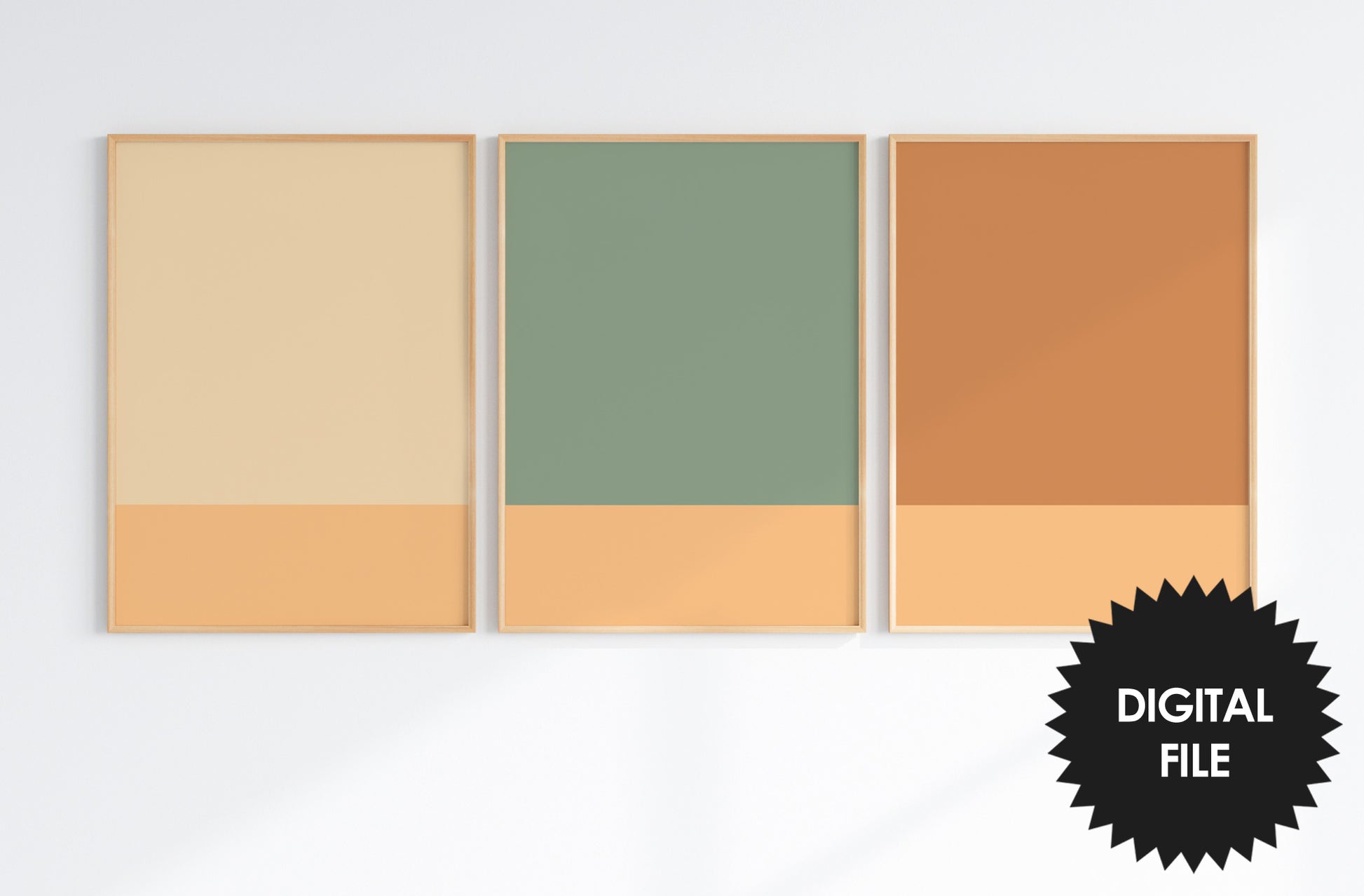 Mid Century Minimalist Wall Art, Set of 3 Prints, Solid Colors Geometric Abstract Art, beige print preview closer view