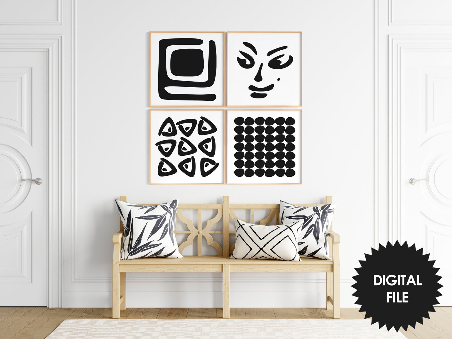 Abstract Wall Art #04, Set of 4, Bundle Print set, black & white wall art, digital art poster download, modern square art prints