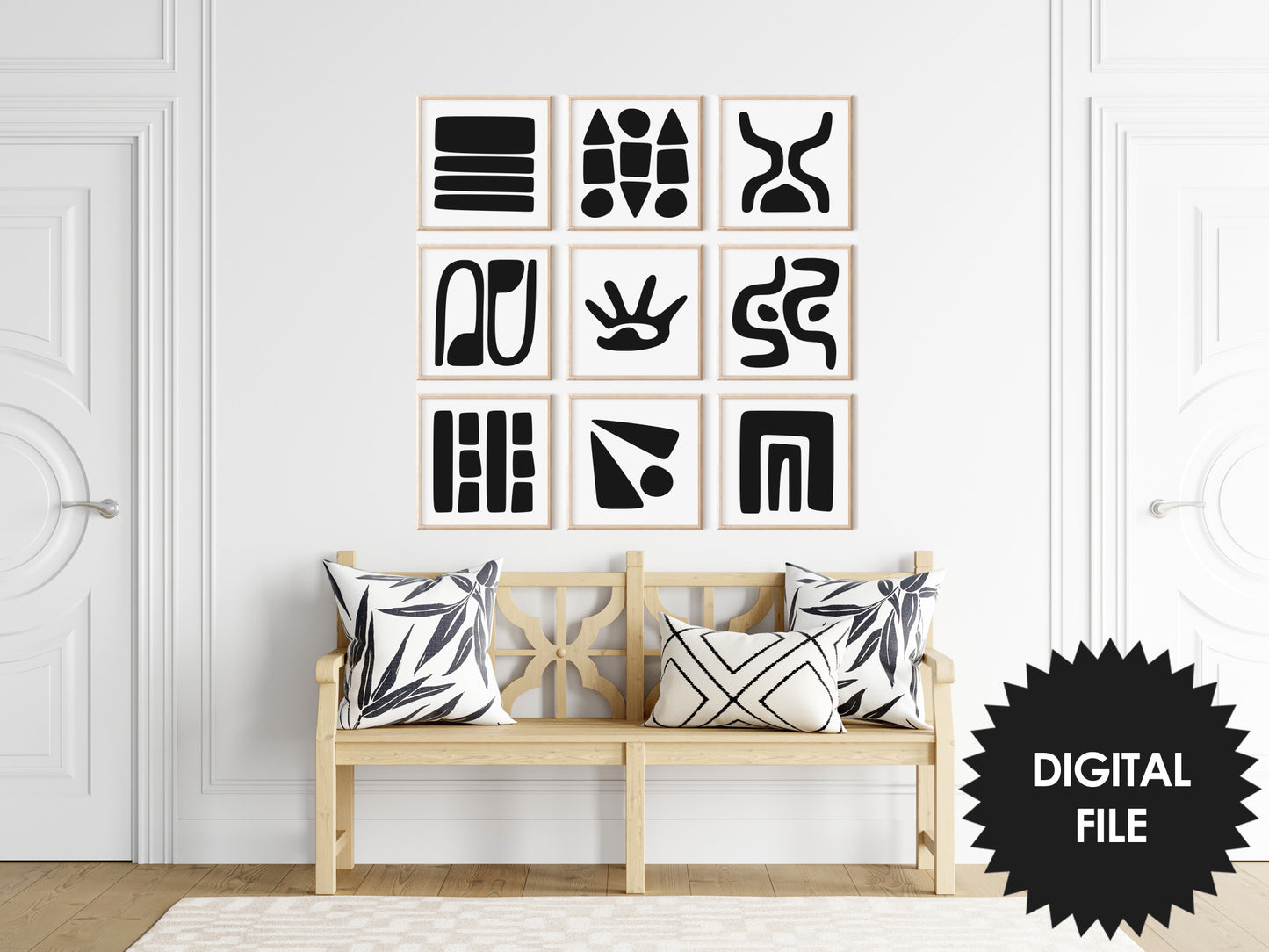 Printable Abstract Art #07 Set of 9, Bundle Print set, black & white wall art download, digital art, modern art prints, boho wall art