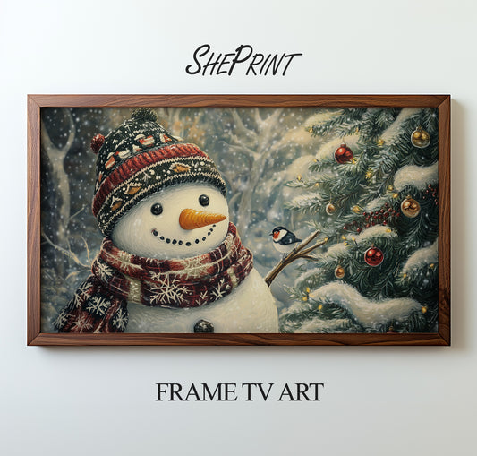 Christmas Frame TV Art | Snowman Digital Art | Winter Painting preview