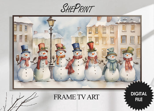 Christmas Samsung Frame TV Art For Kids | Snowmen Choir | Digital TV Art | Digital Watercolor Painting | Instant Download JPEG