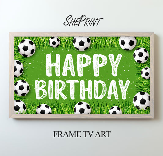 Happy Birthday Soccer Theme TV Backdrop for Boys | 3840x2160px JPEG | Digital Download preview