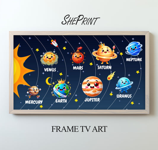 Solar System Educational Samsung Frame TV Art For Kids | Learn Planets in a Fun Way - Digital TV Art - Instant Download preview