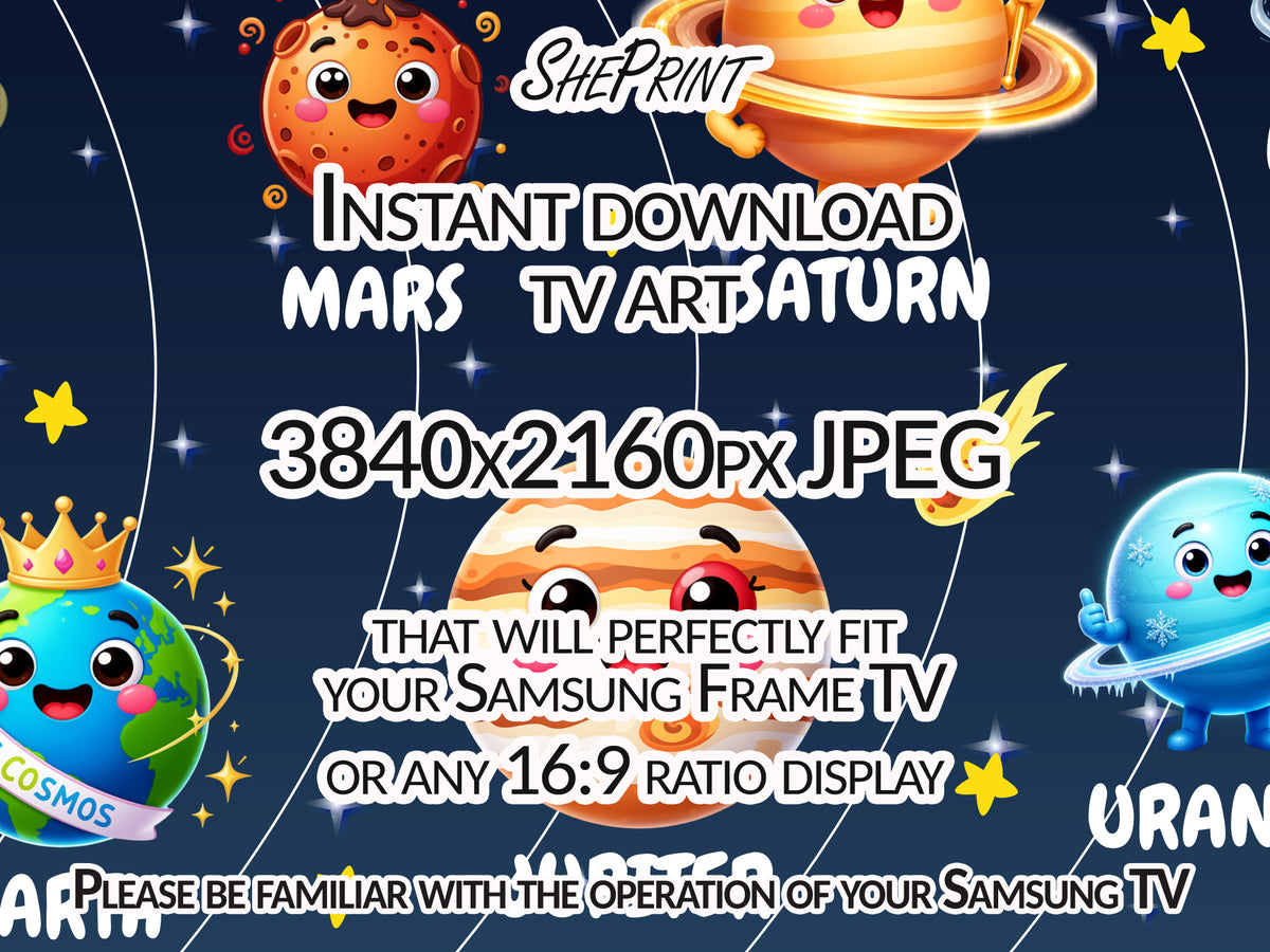 Solar System Educational Samsung Frame TV Art For Kids | Learn Planets in a Fun Way - Digital TV Art - Instant Download, close up view