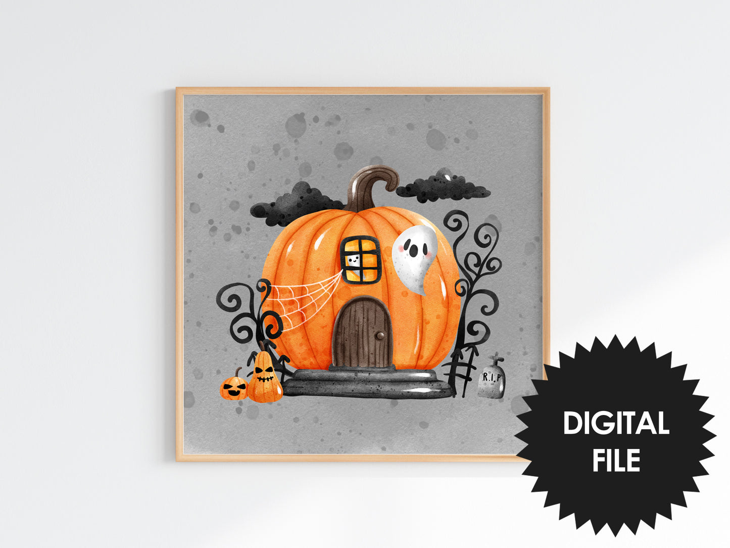 Spooky Halloween Wall Art For Kids, Set of 4 Printables, Digital Download, Print at Home, Print Any Size Up To 20x20 inch