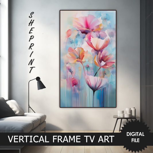 Vertical Frame TV Art, Spring Flowers Oil Painting preview on Samsung Frame Tv when mounted vertically