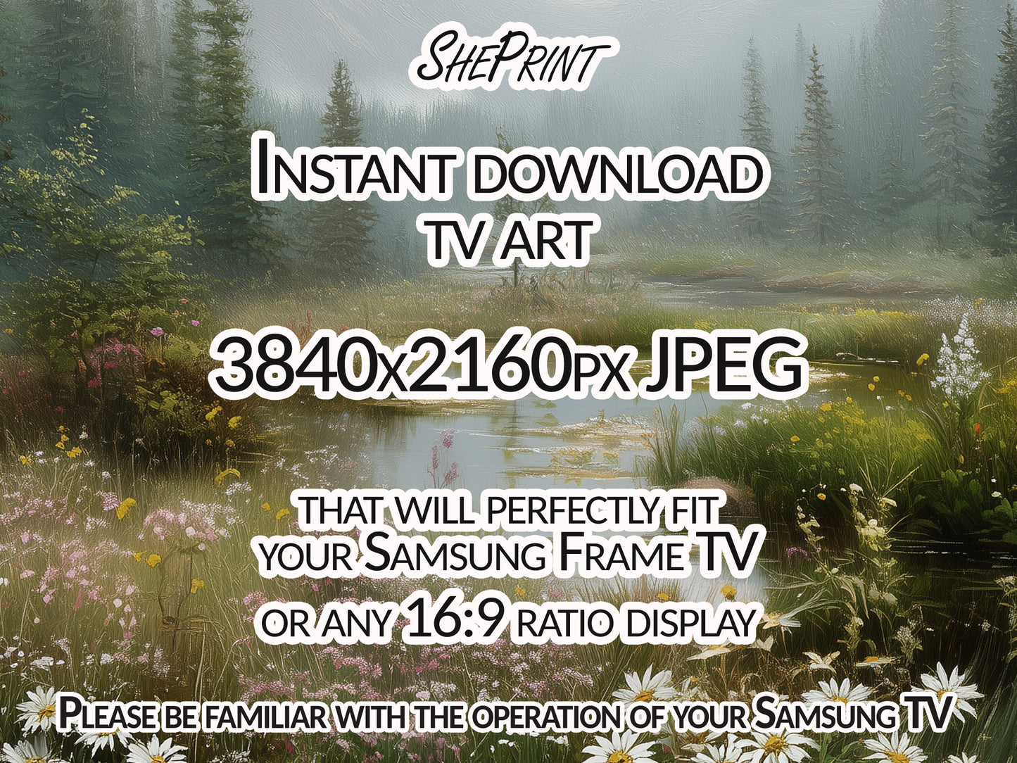 Spring In The Mountains Landscape TV Art - Instant Digital Download close up view