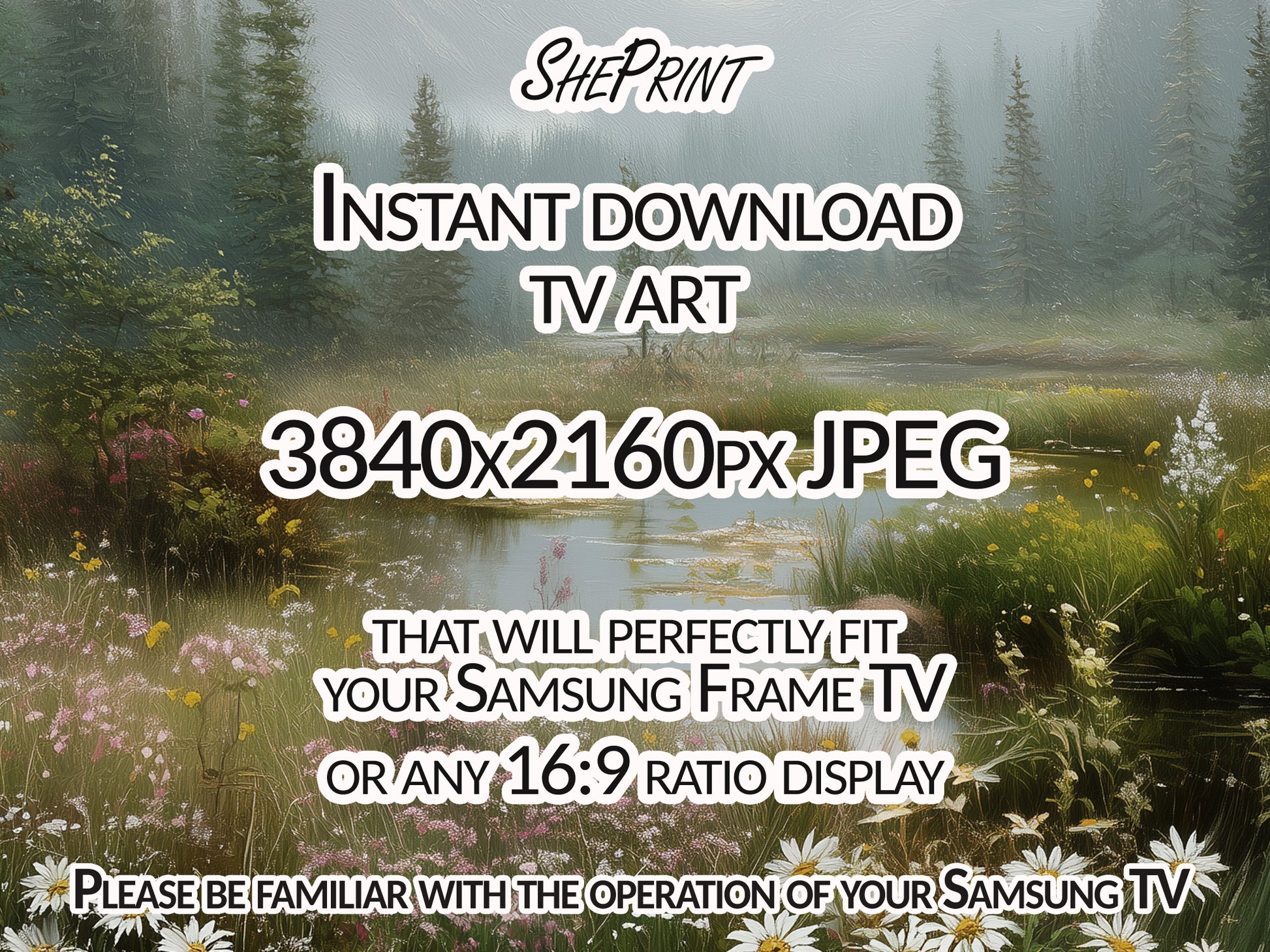 Spring In The Mountains Landscape TV Art - Instant Digital Download close up view