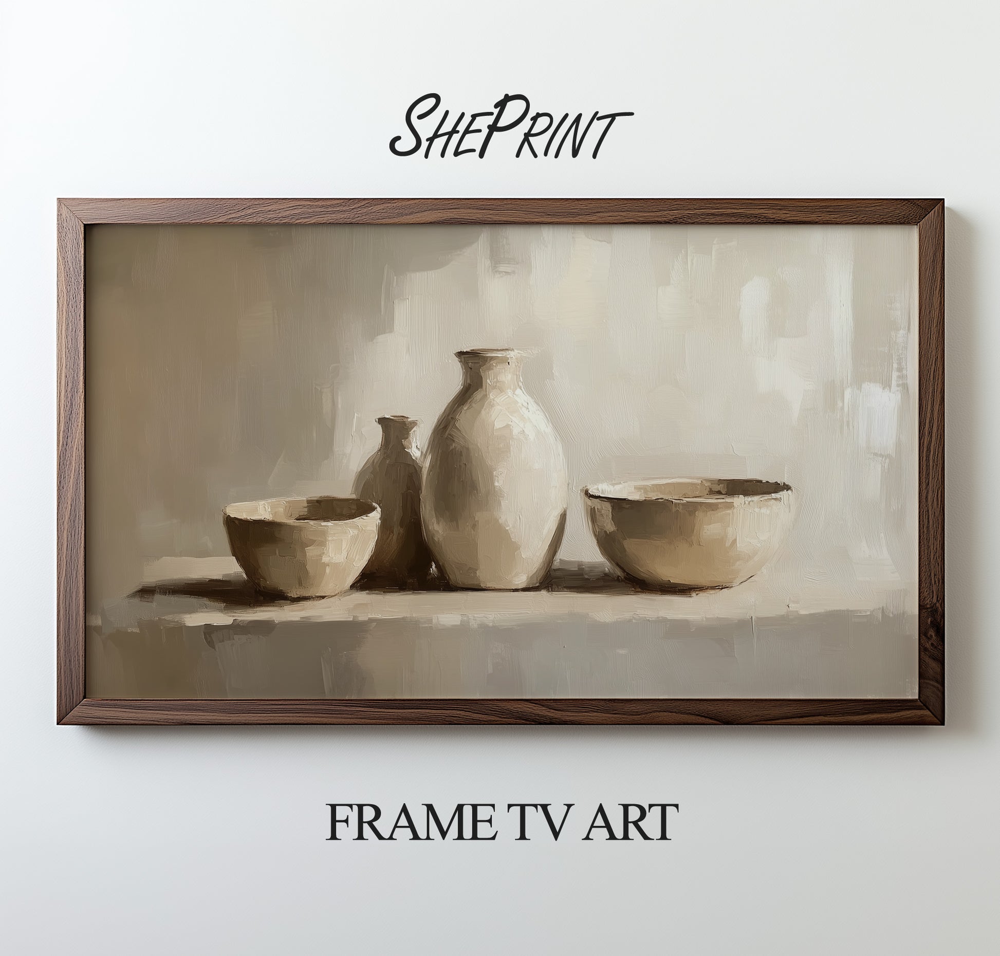 Frame TV Art Still Life Clay Pots Painting preview with wooden frame