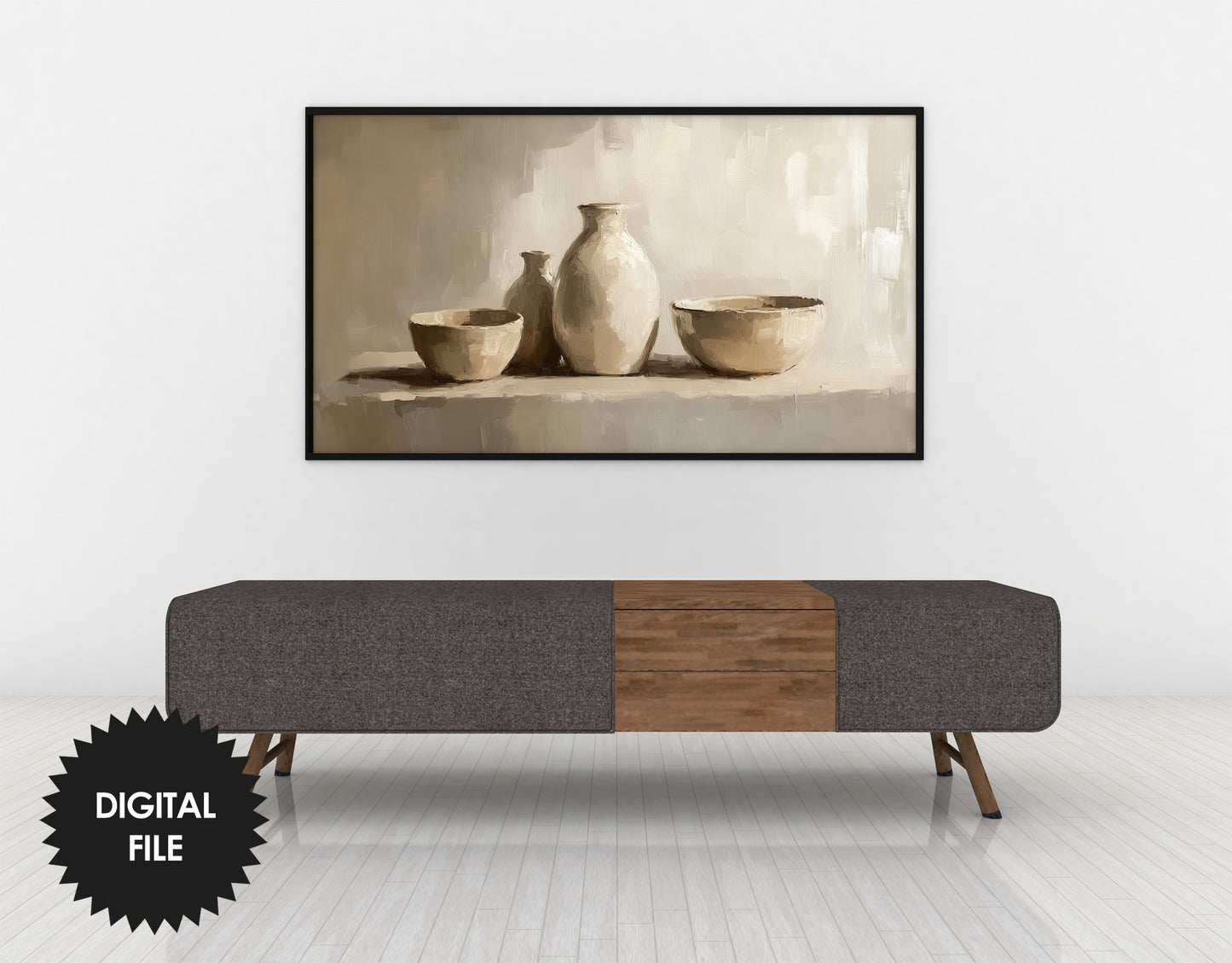 Frame TV Art Still Life Clay Pots Painting preview in minimalist ambience